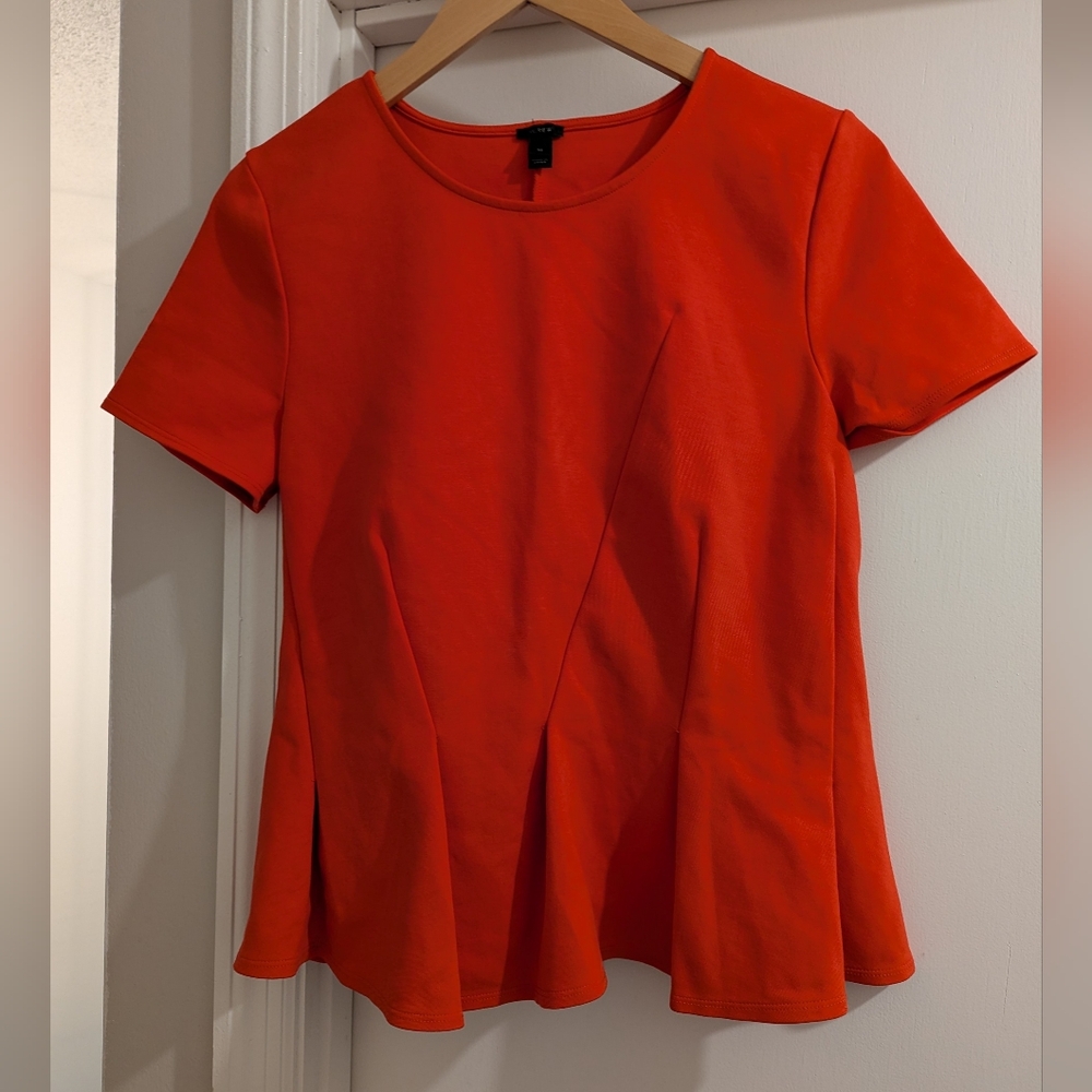 J. Crew Vibrant Red/Orange Peplum Short Sleeve Blouse - M